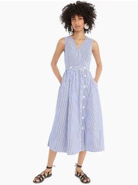 J. Crew Blue Striped Sleeveless V-Neck Midi Dress 4